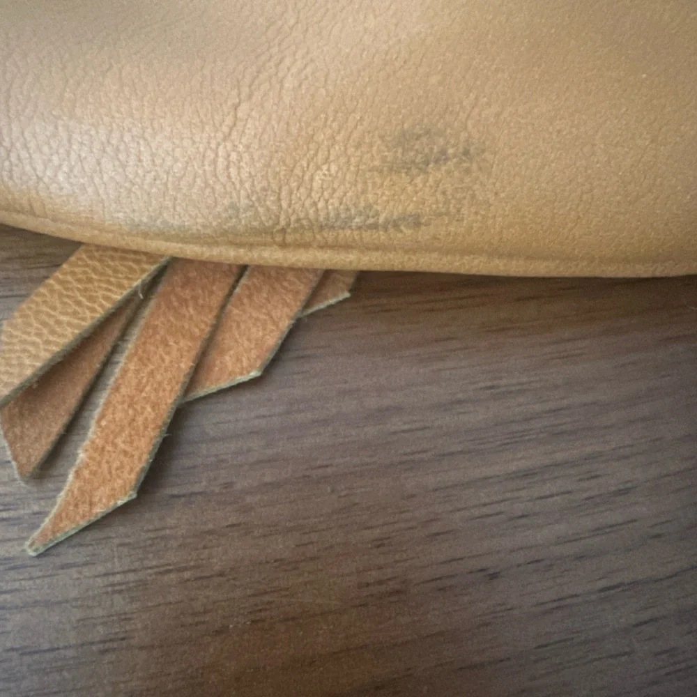 Mahiya Leather Tan Fringe Shoulder Bag with Floral Hand Tooling and Stone Inlay
